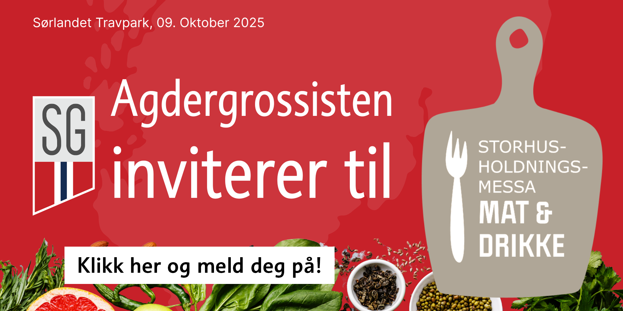 Banner med invitasjon til Agder Grossisten-messe