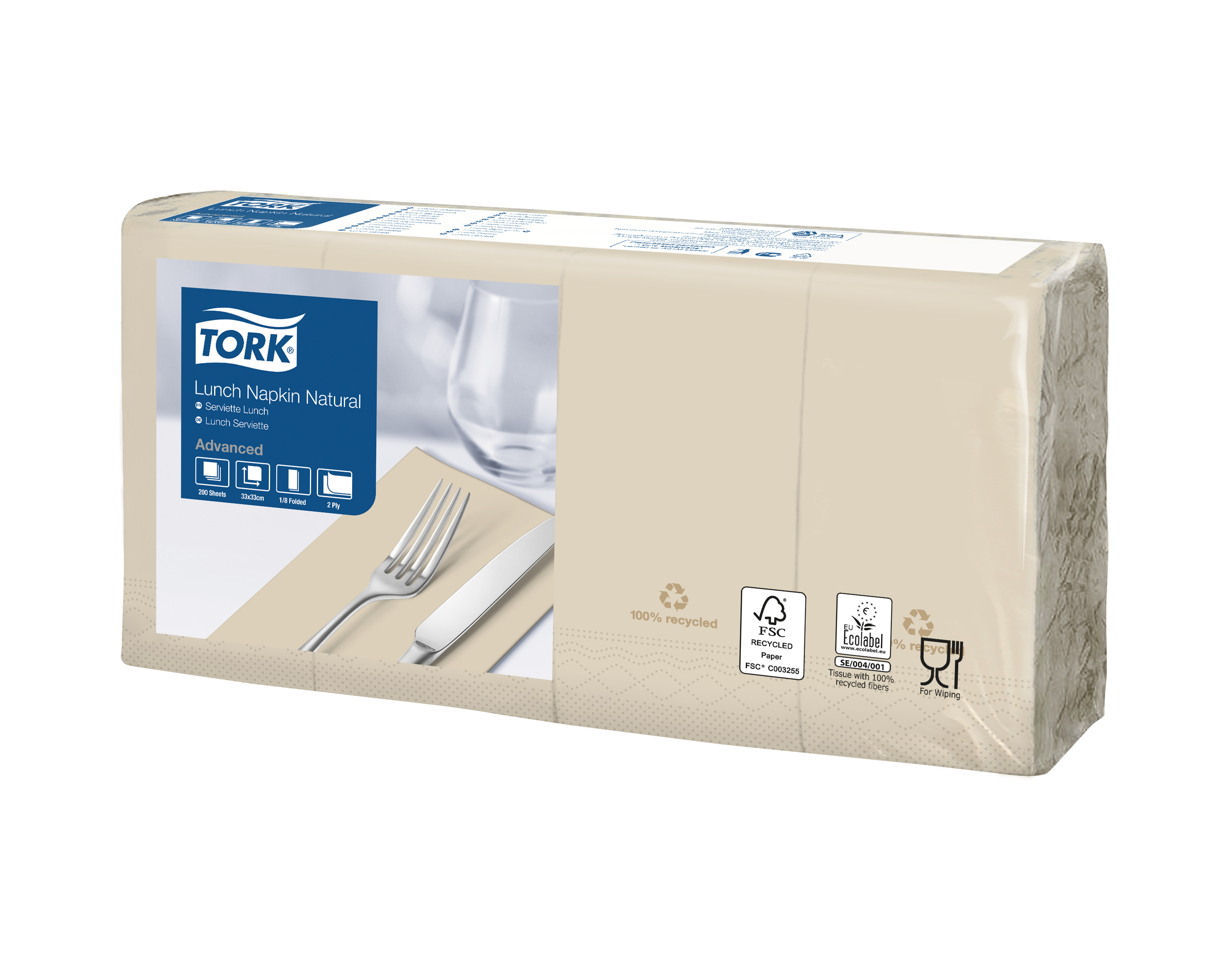 Tork lunsjserv. natur 2-lag , 8-f 200stk