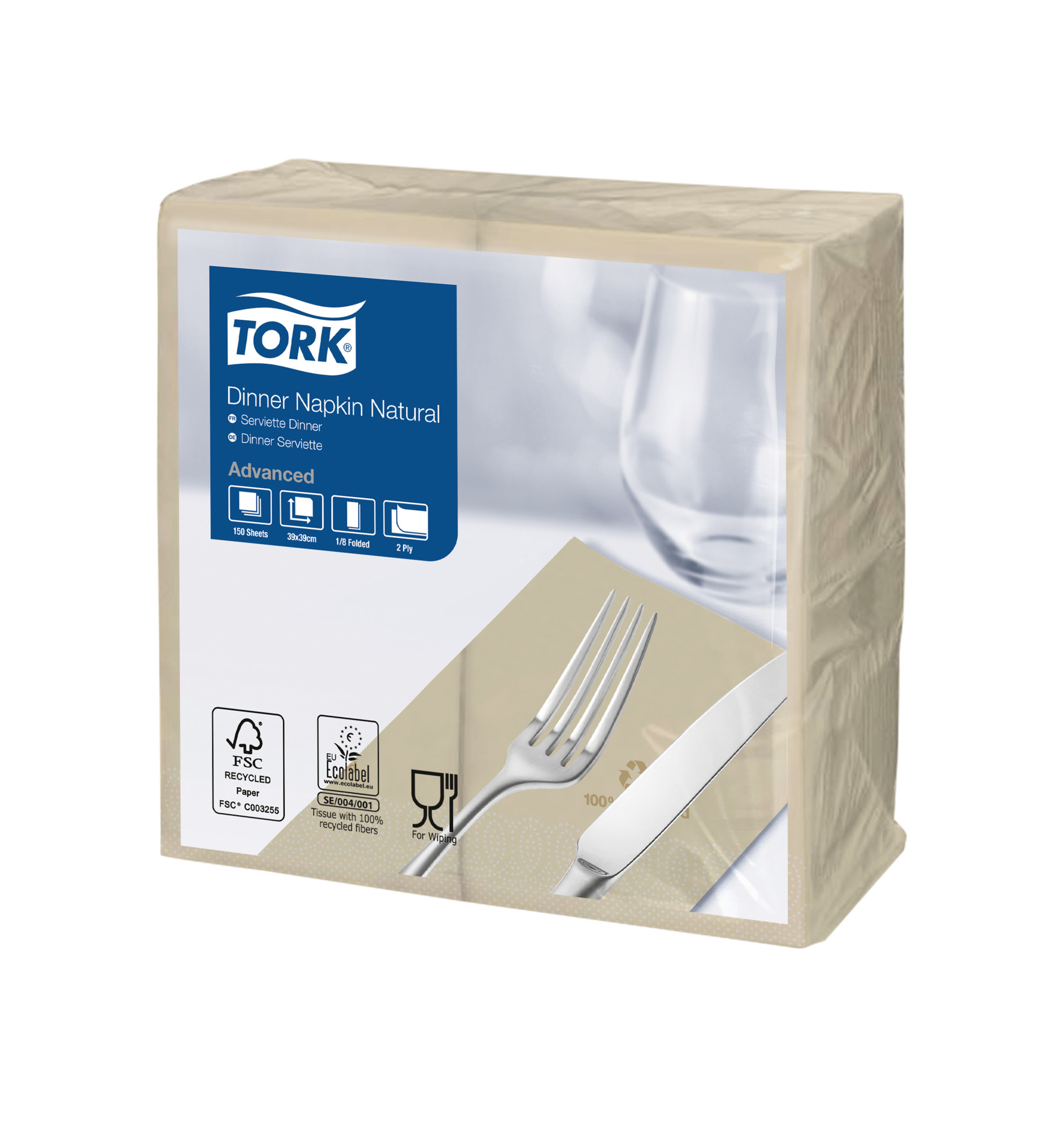 Tork middagsserv. natur 2-lag , 8-f 150stk
