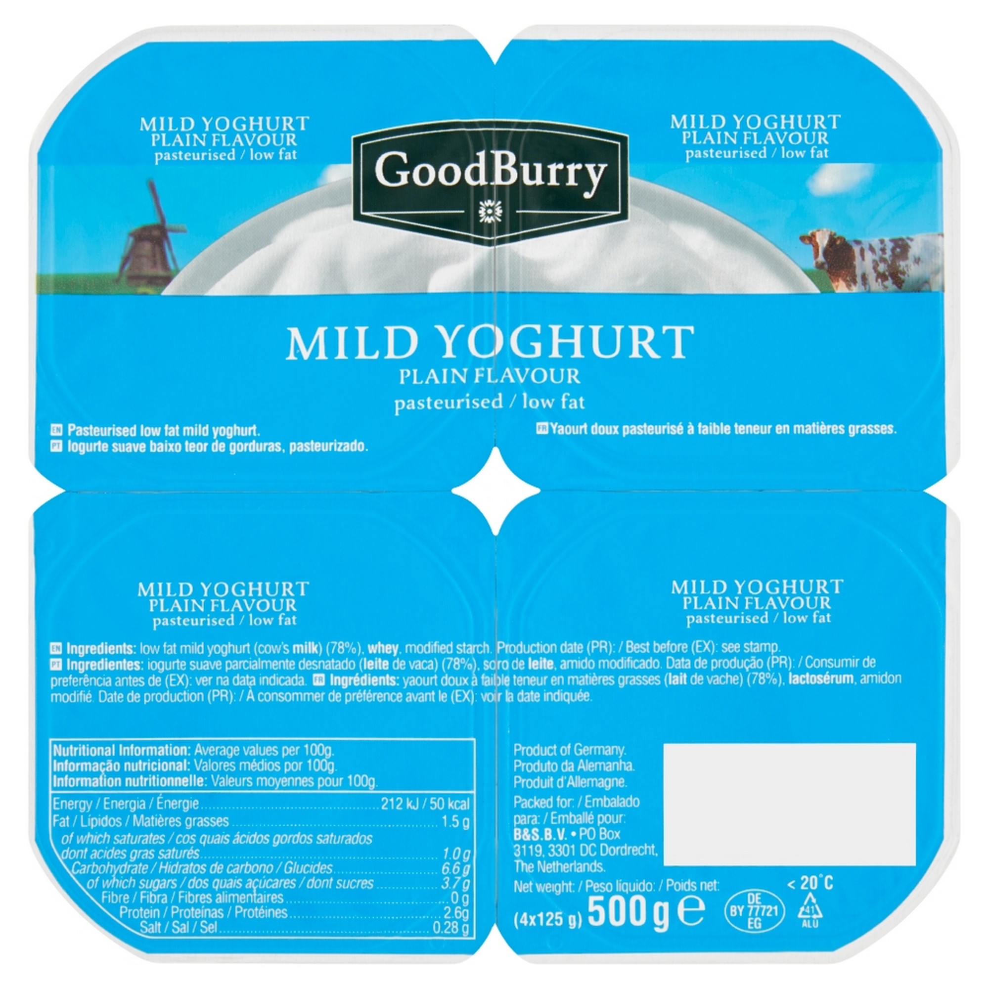 Yoghurt naturell mild goodburry t 6x4x125g