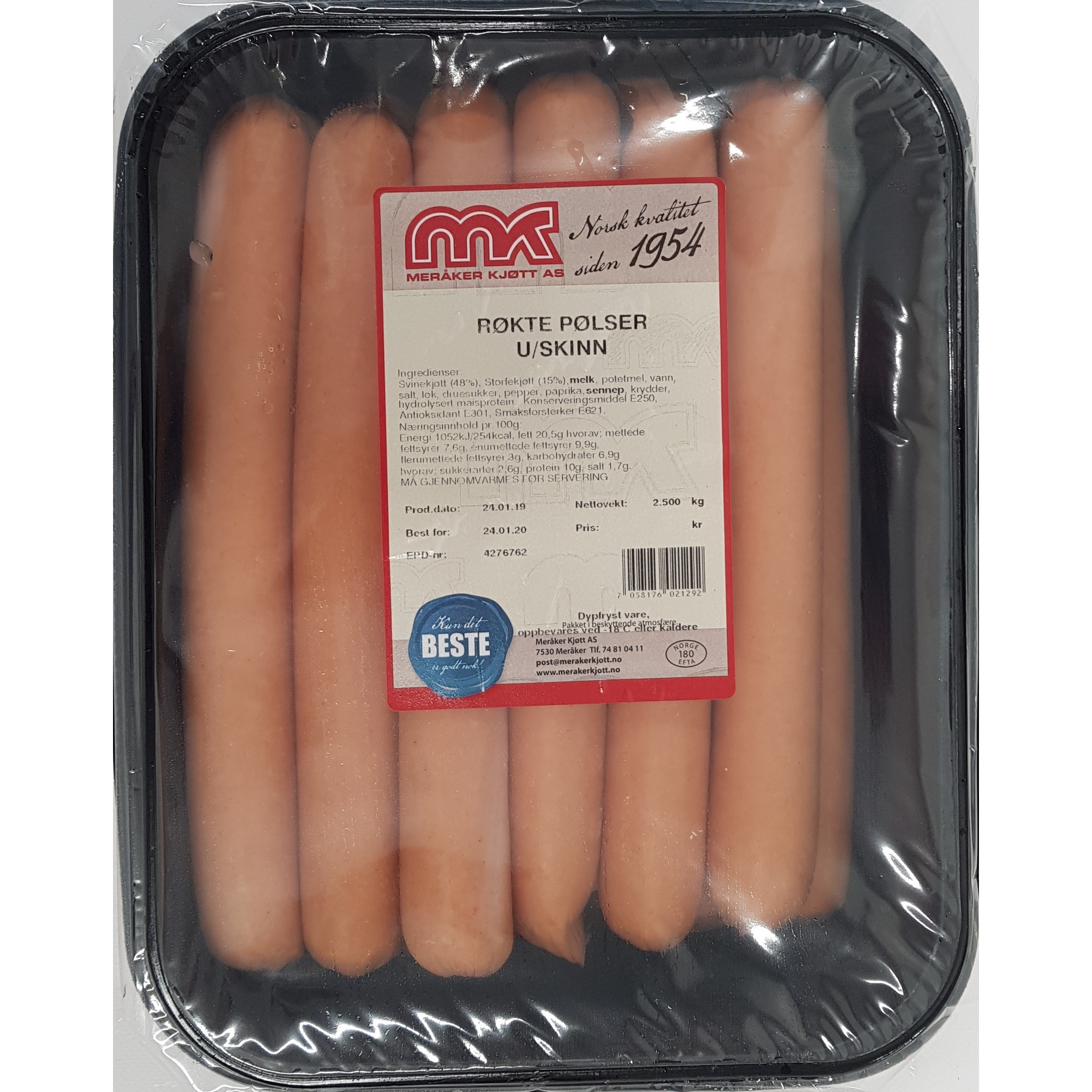Røkte pølser u/skinn 2,5kg