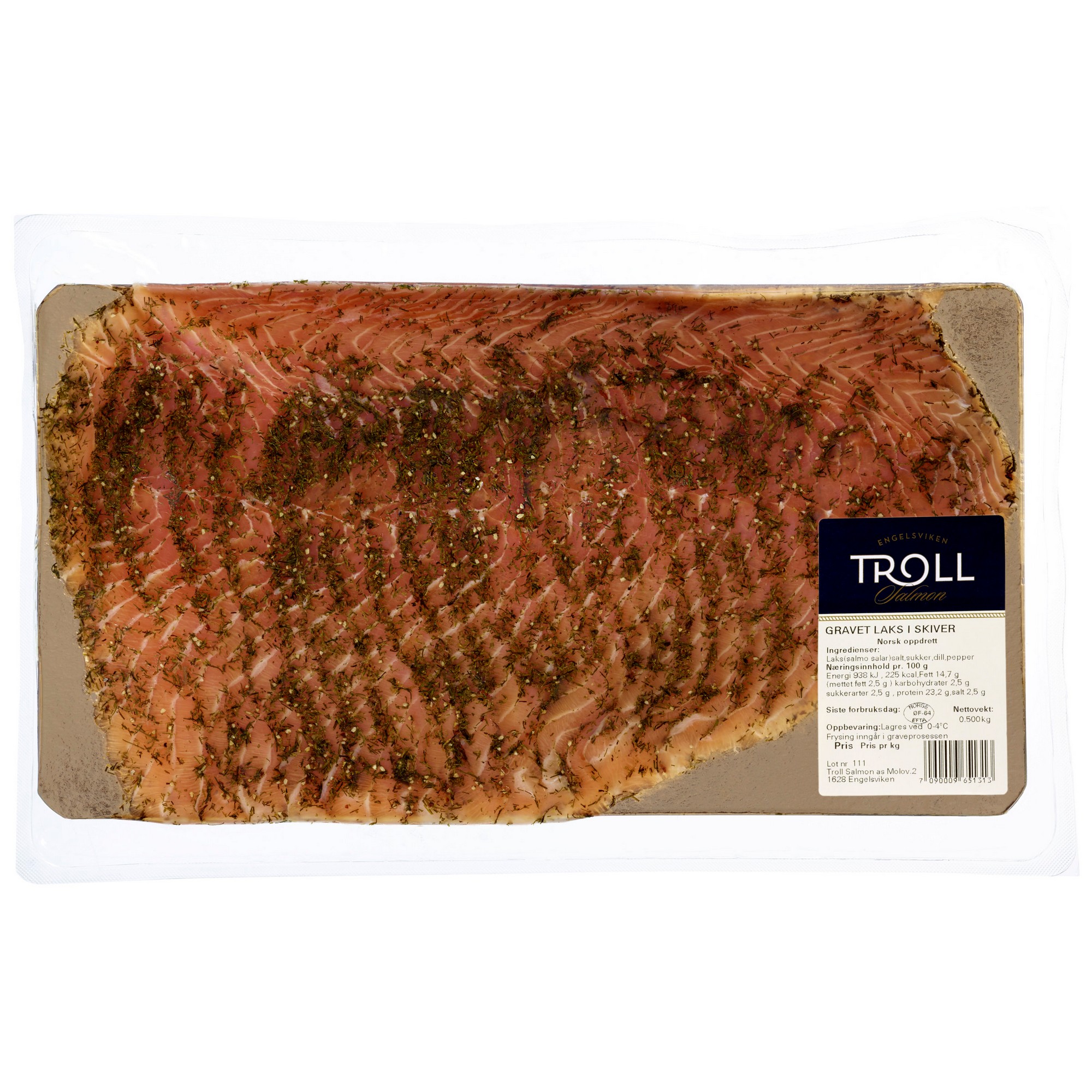 Gravet laks i skiver 500g