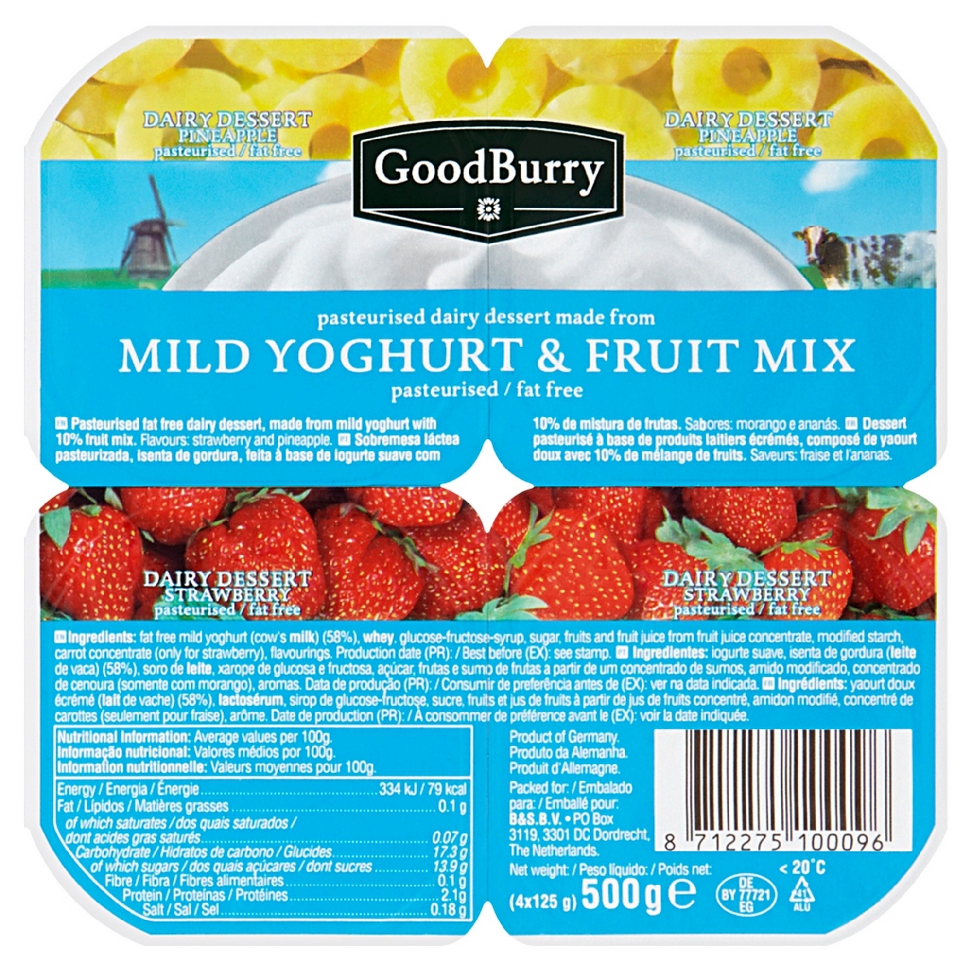 Yoghurt anans/jordbær goodburry t 6x4x125g