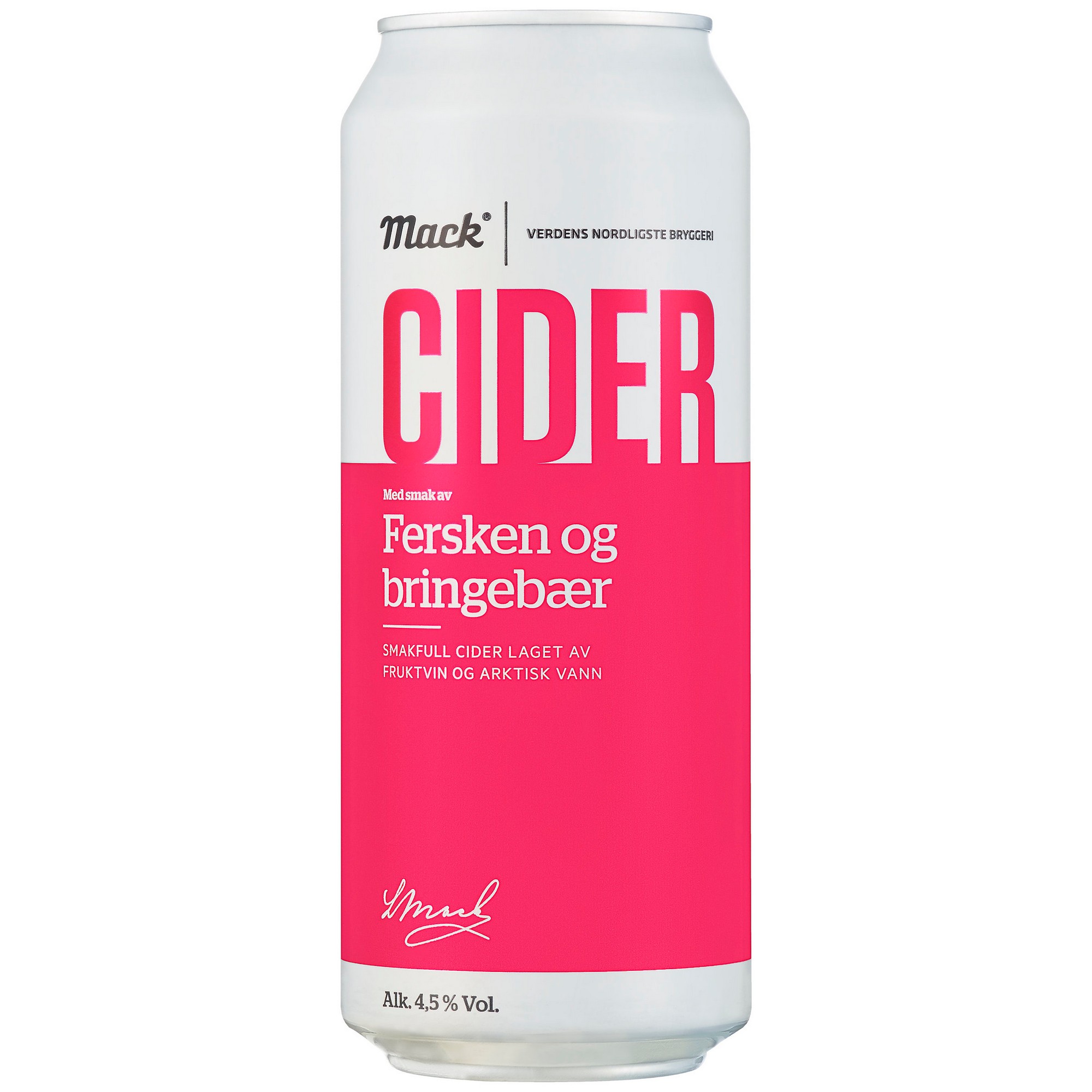 Mack cider fersken bringebær bx 4,5% 24x50cl