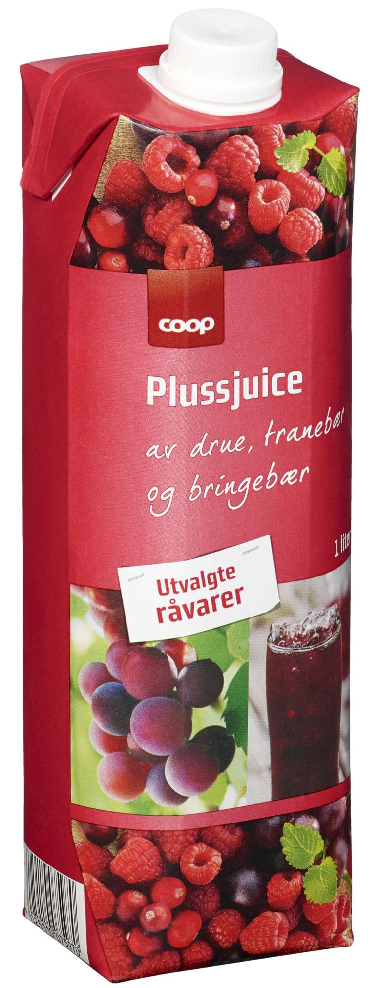 Coop pluss bringebær/drue 1l