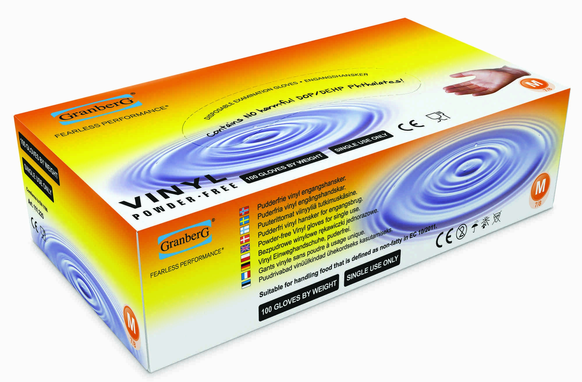 Engangshanske vinyl klar m   100stk