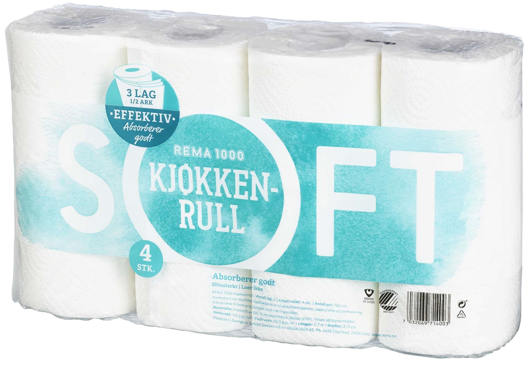 Soft style kitchen roll 3-ply 4-pack
