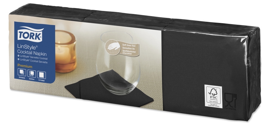 Coctailserviett linstyle svart 23cm 4f svart 10x150stk