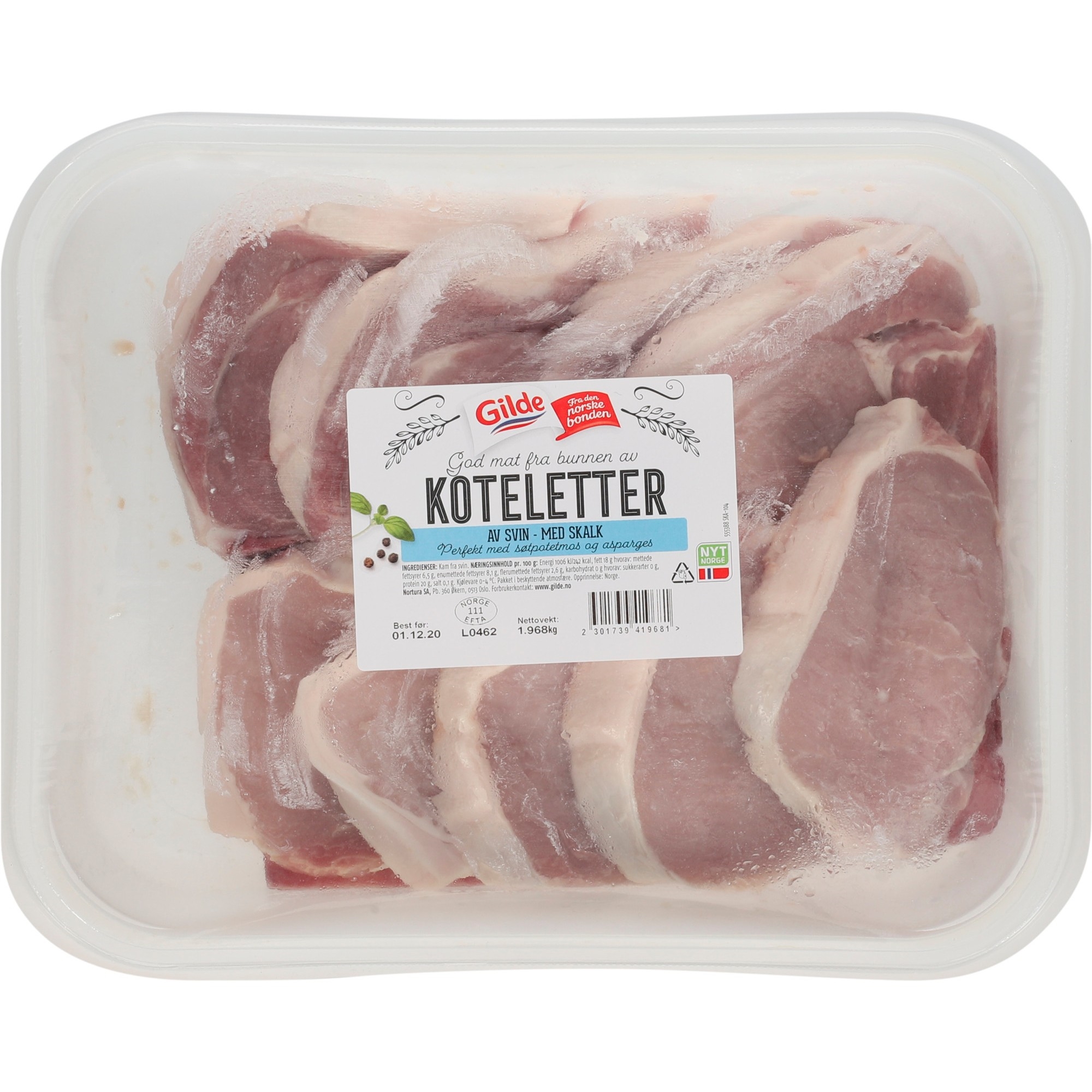 Svinekoteletter m/skalk 4xca1,8kg kg