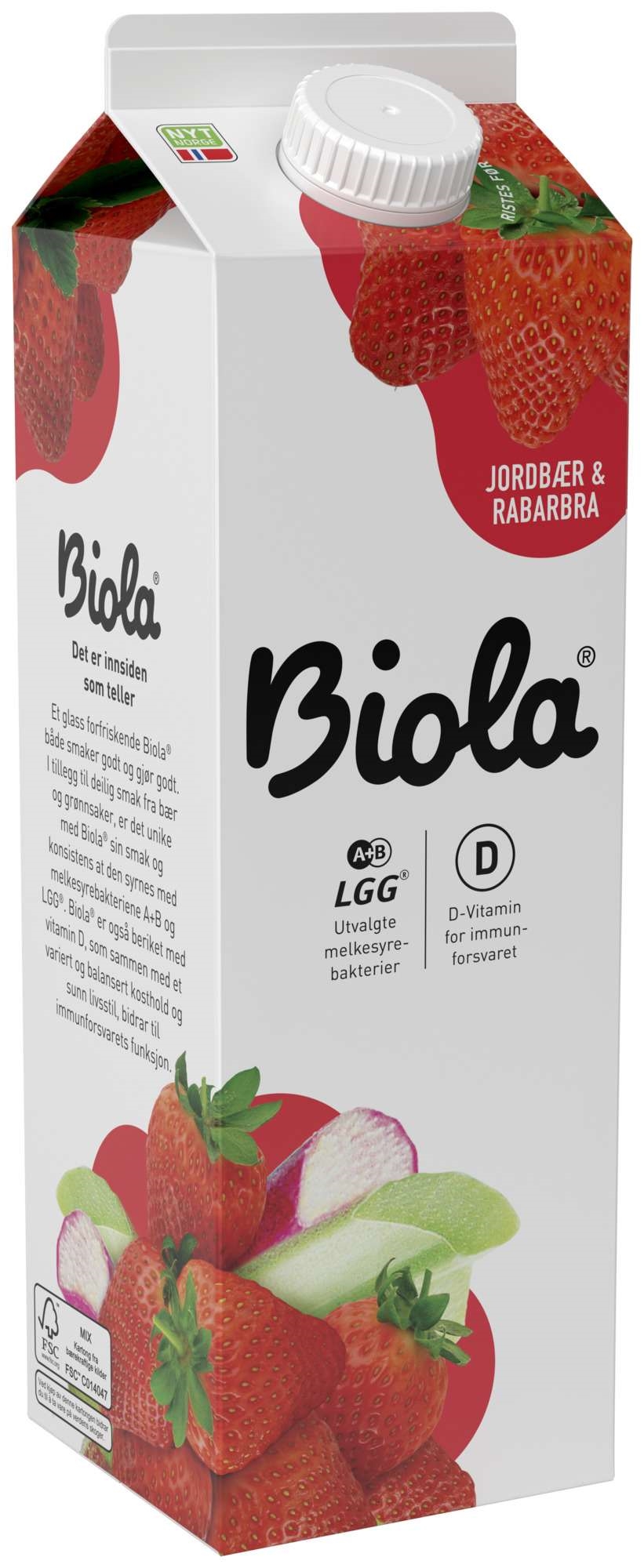 Biola jordbæe og rabarbra     1l