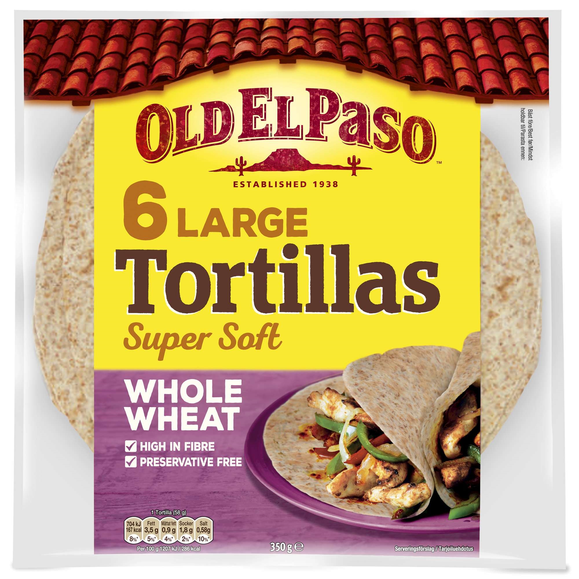 Tortilla whole wheat 6stk    350g