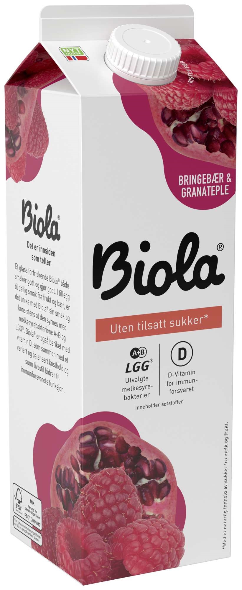Biola zero granateple og bringebær 1l
