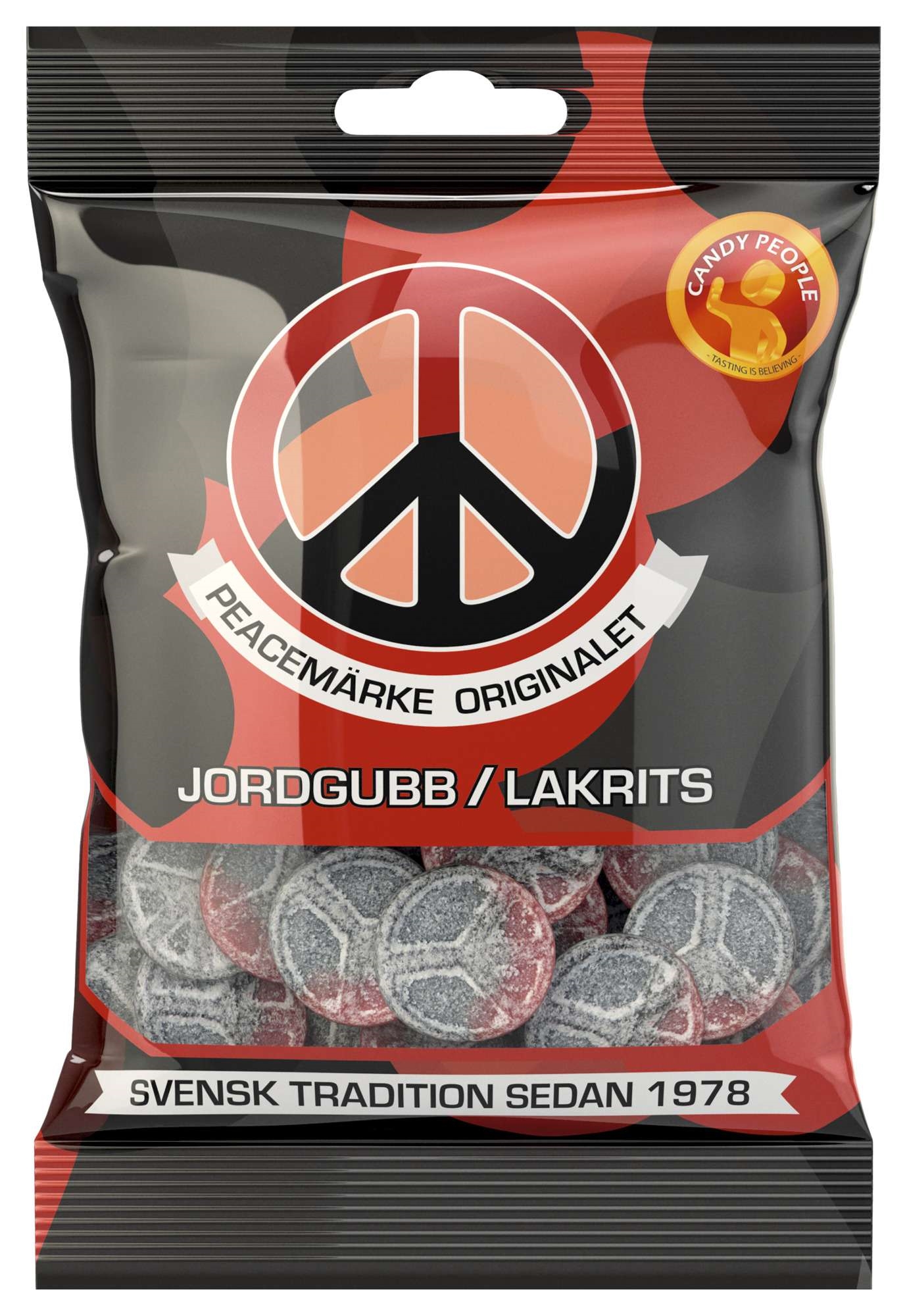 Peacemerke jordbær/lakris 80g