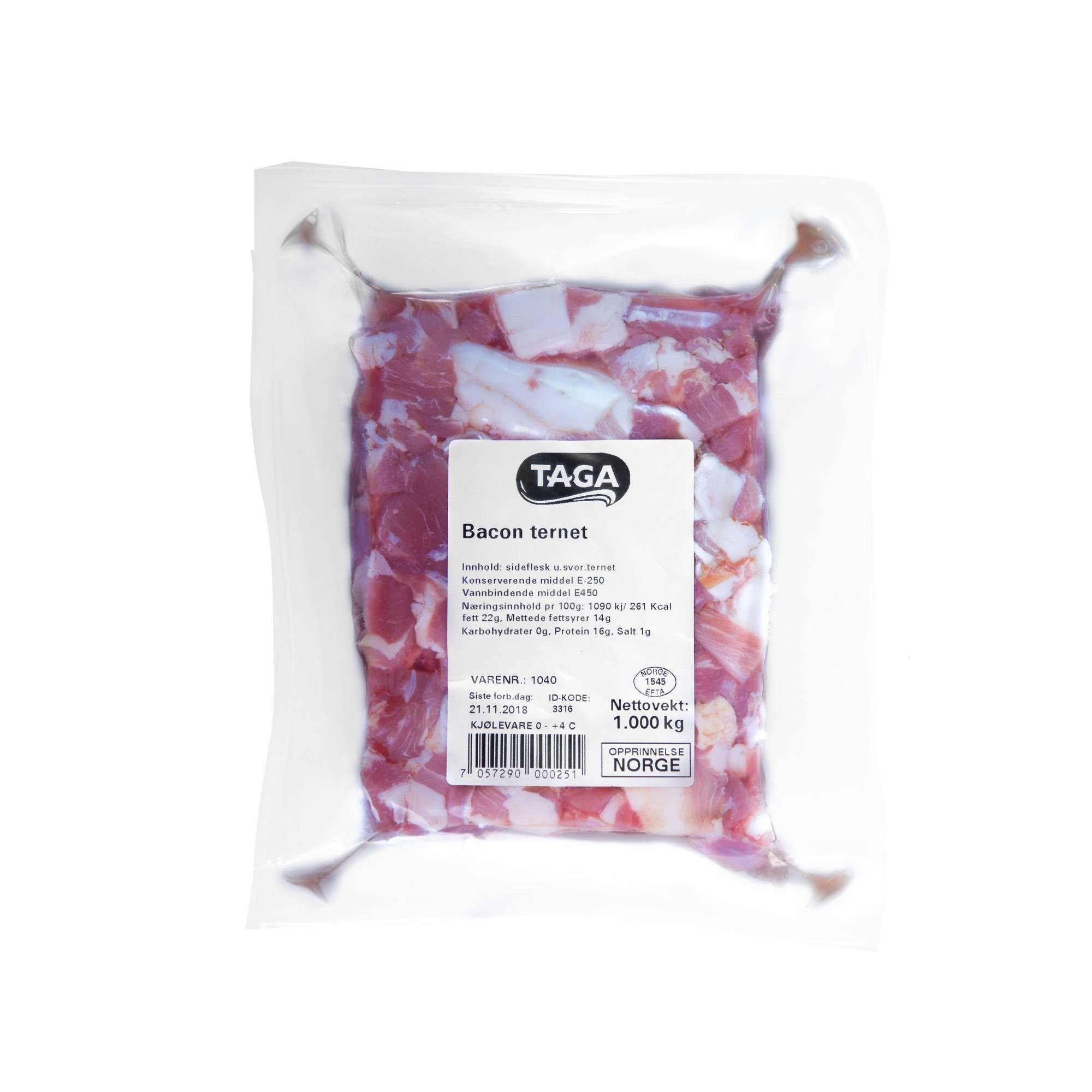 Bacon ternet uten svor vac. 1kg