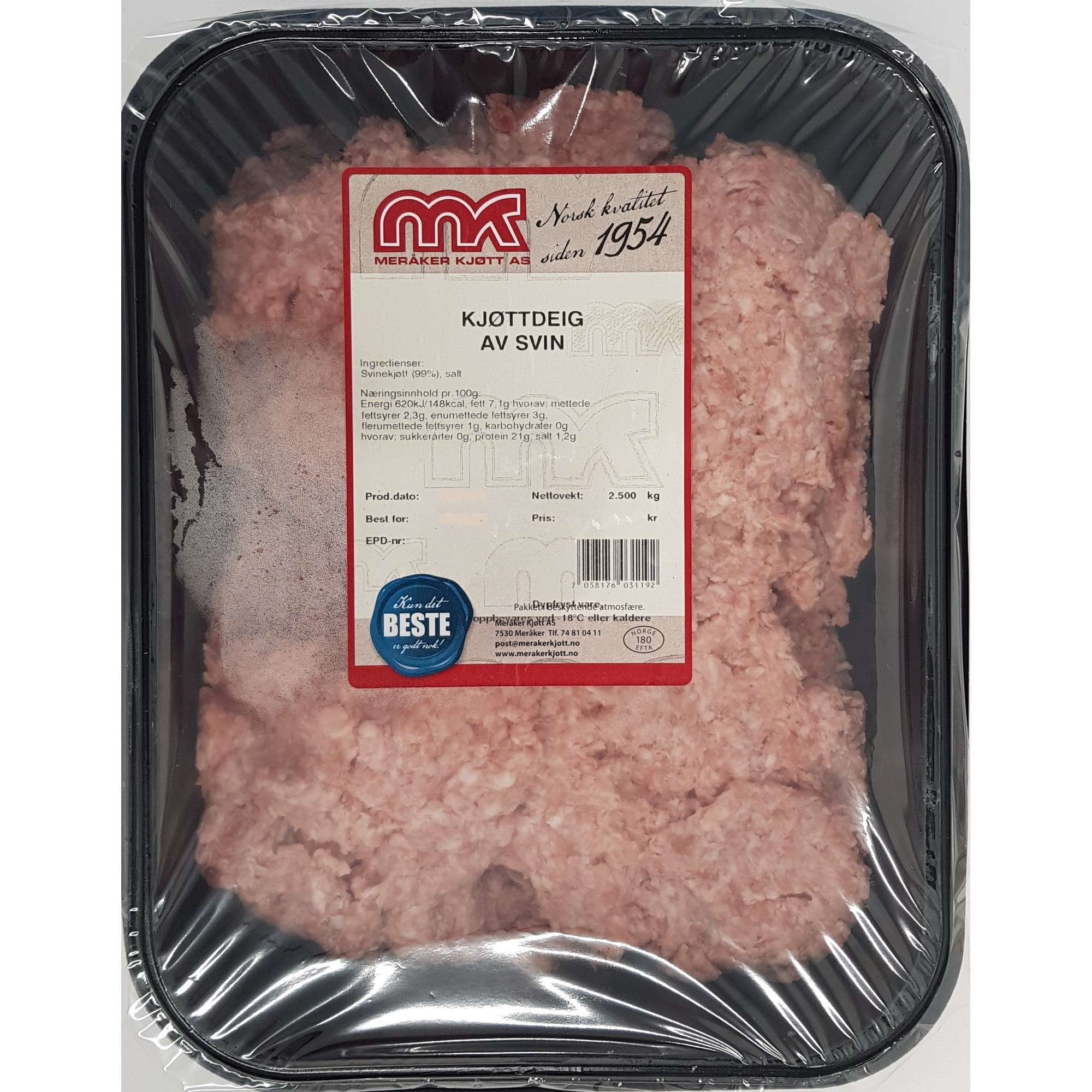 Kjøttdeig av svin 2,5kg