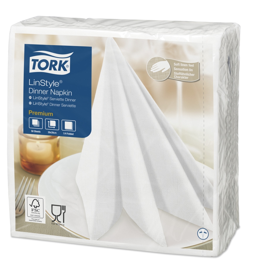 Middagsserviett linstyle hvit 39cm 50stk