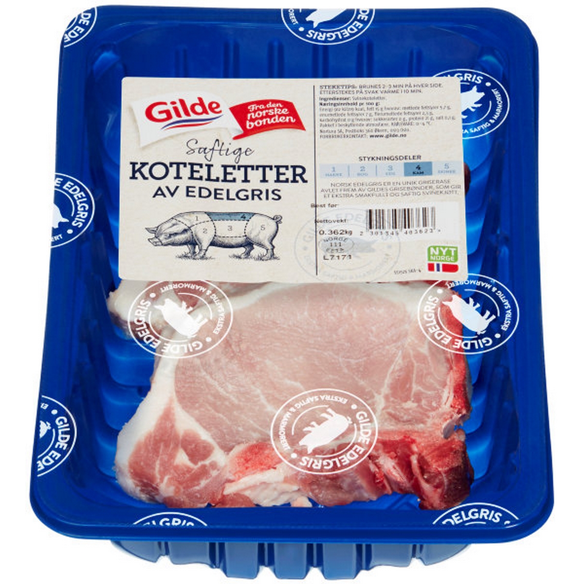 Edelgris koteletter u/svor 3xca340g kg