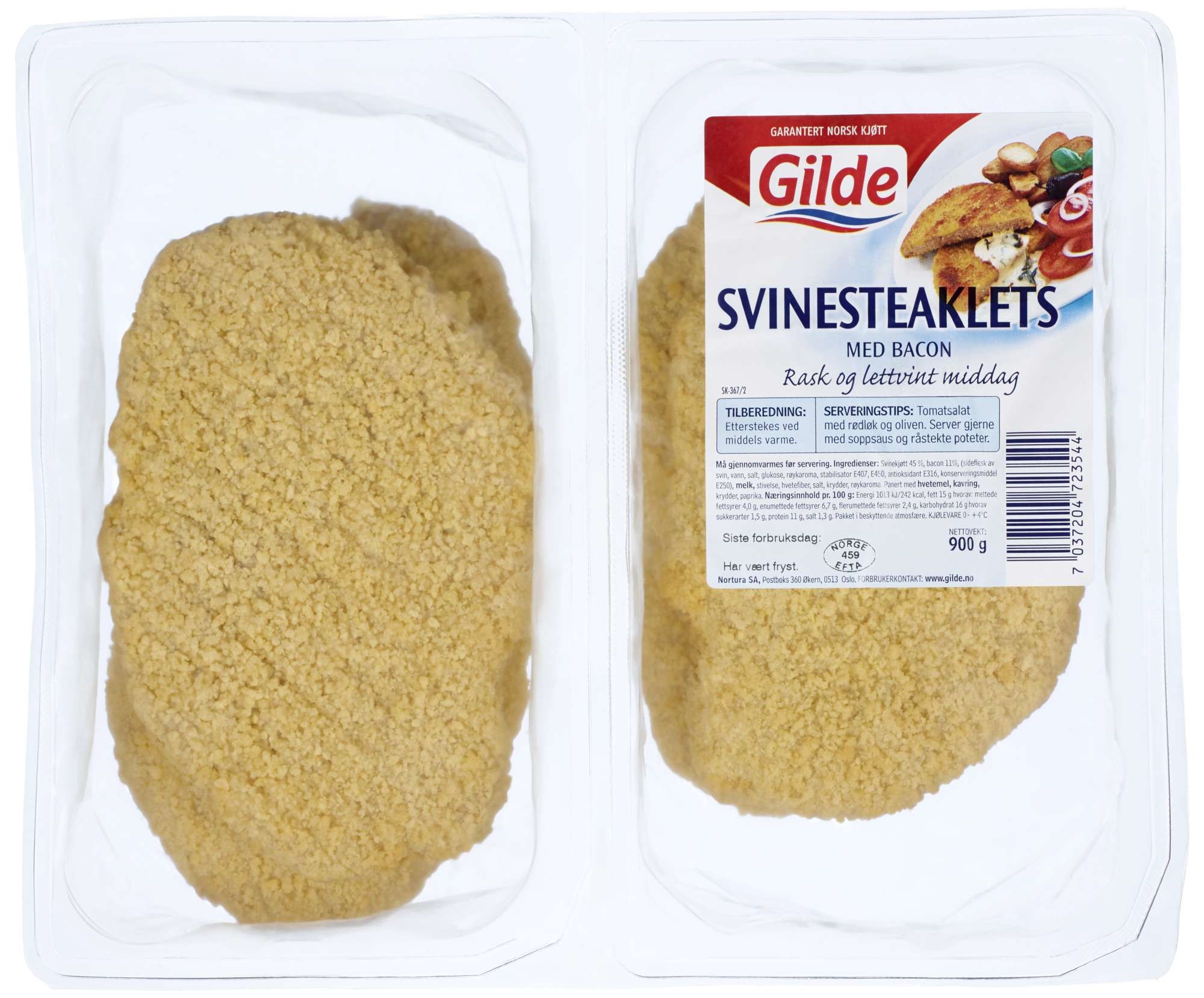 Svinesteaklets m/bacon 900g