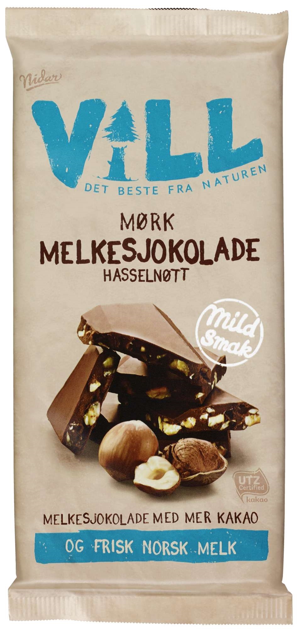 Vill mørk melkesjokolade hasselnøtt 100g