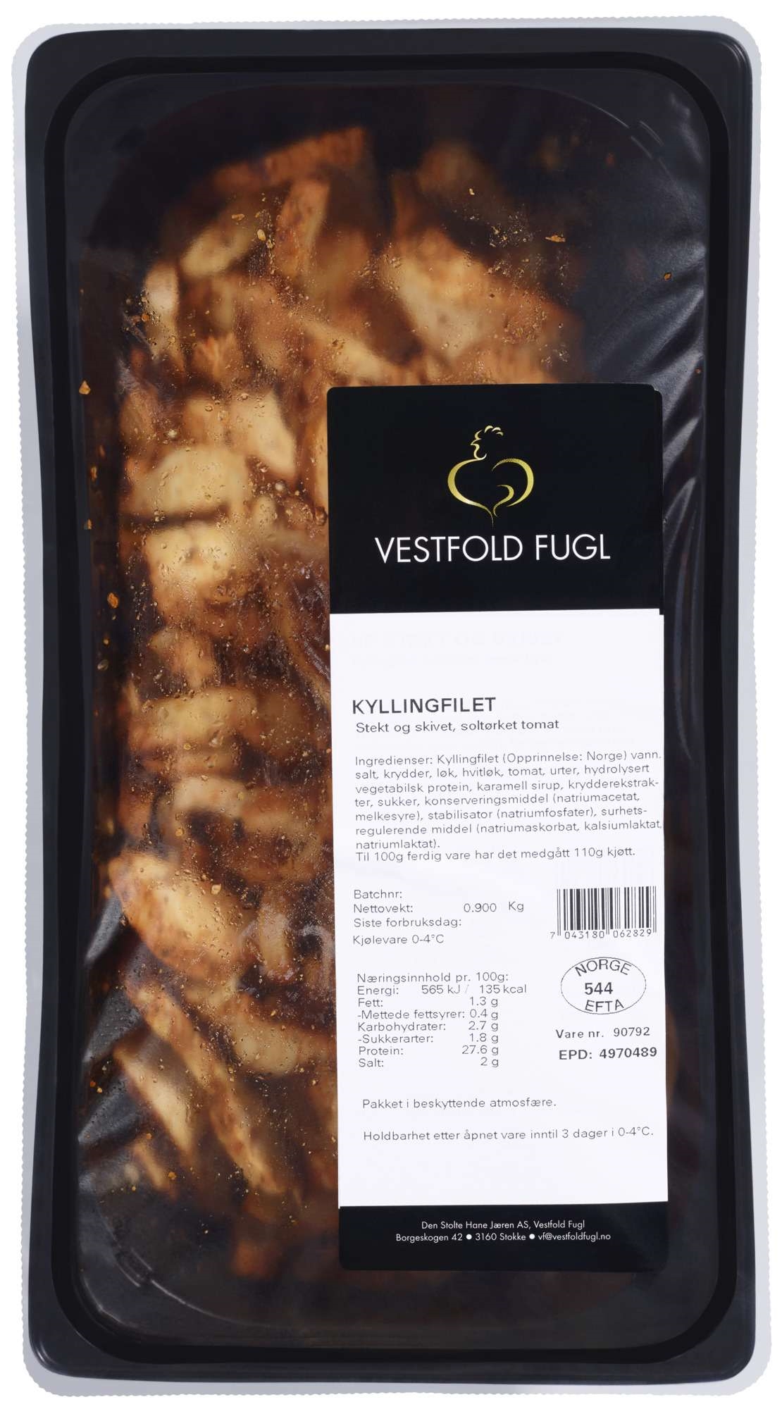 Kylling filet stekt&skivet med soltørket tomat 900g