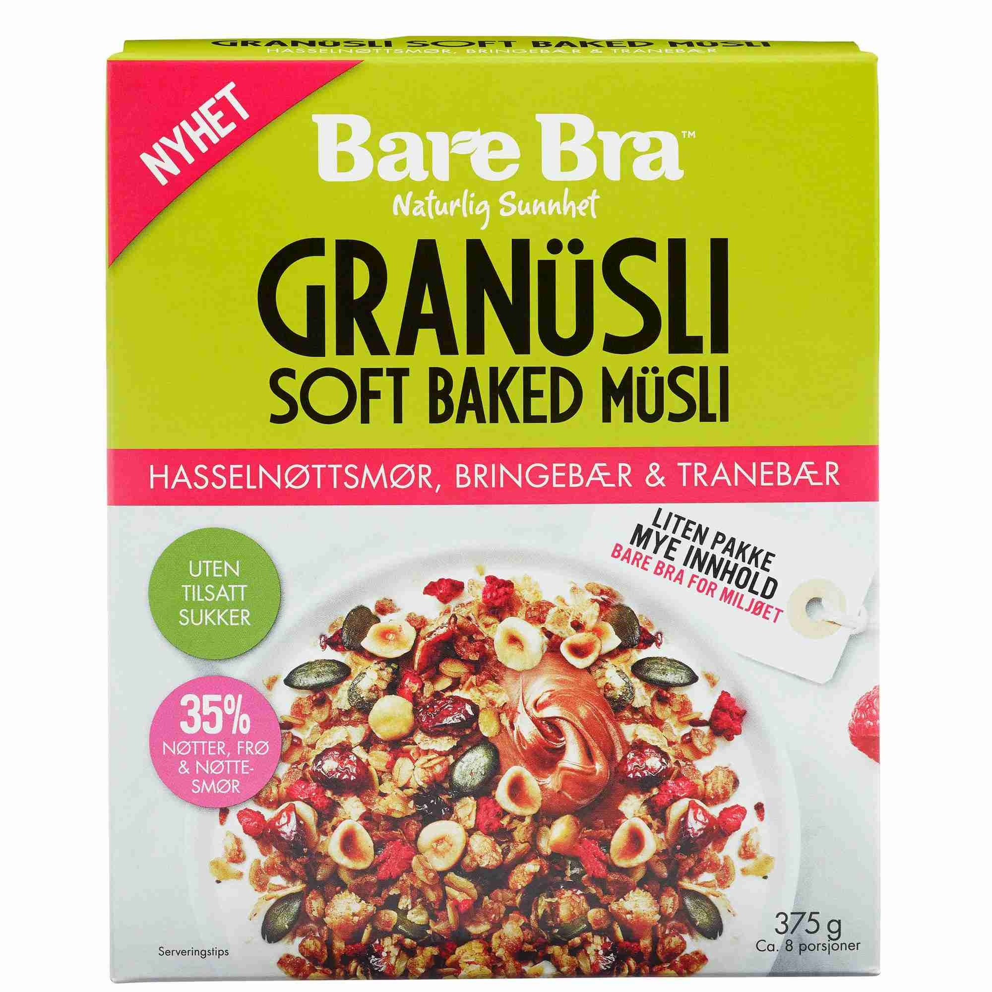 Granusli hasselnøttsmør bringebær & tranebær 375g