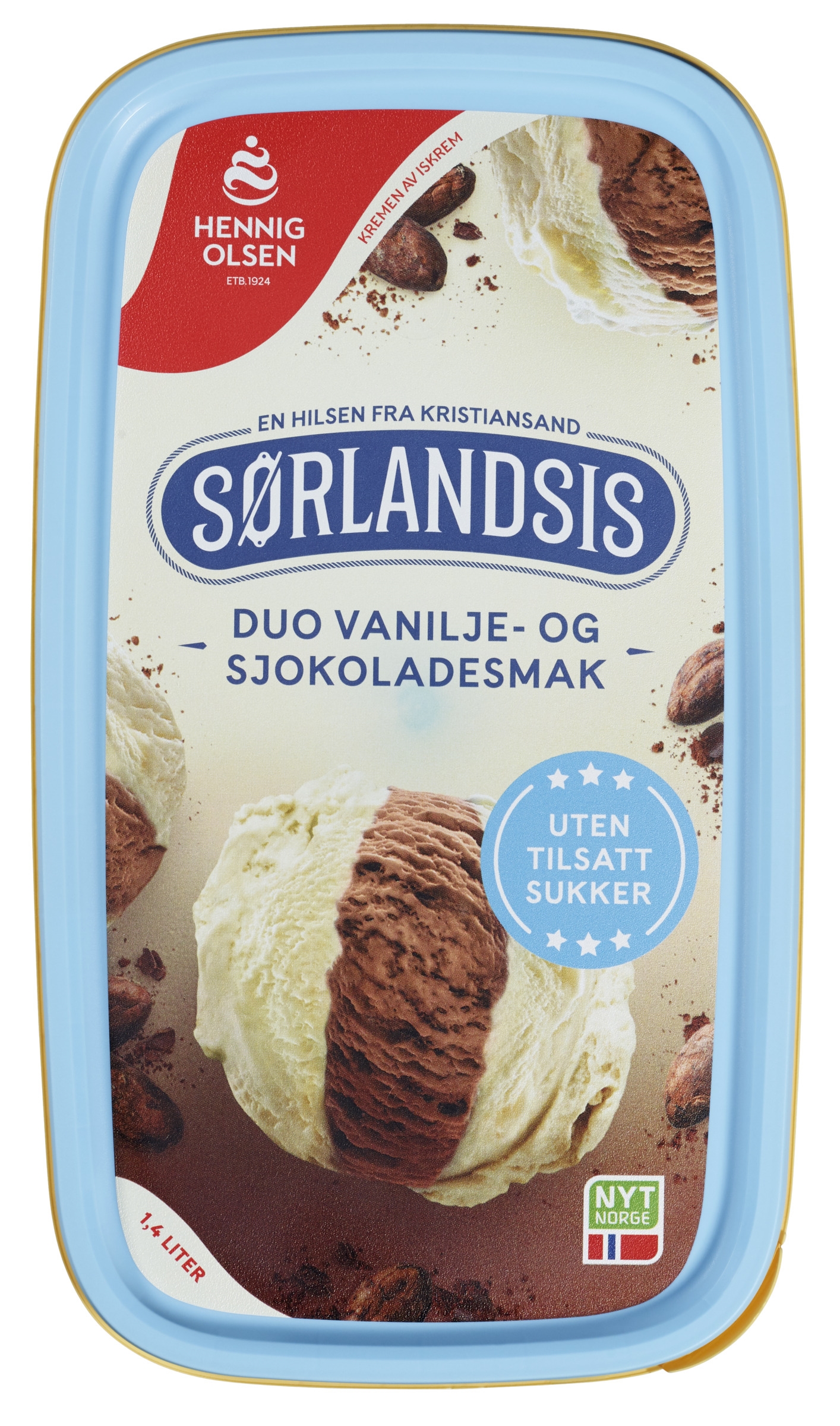 Sørlandsis duo vanilje- & sjokoladesmak u/tils sukker 1,4l