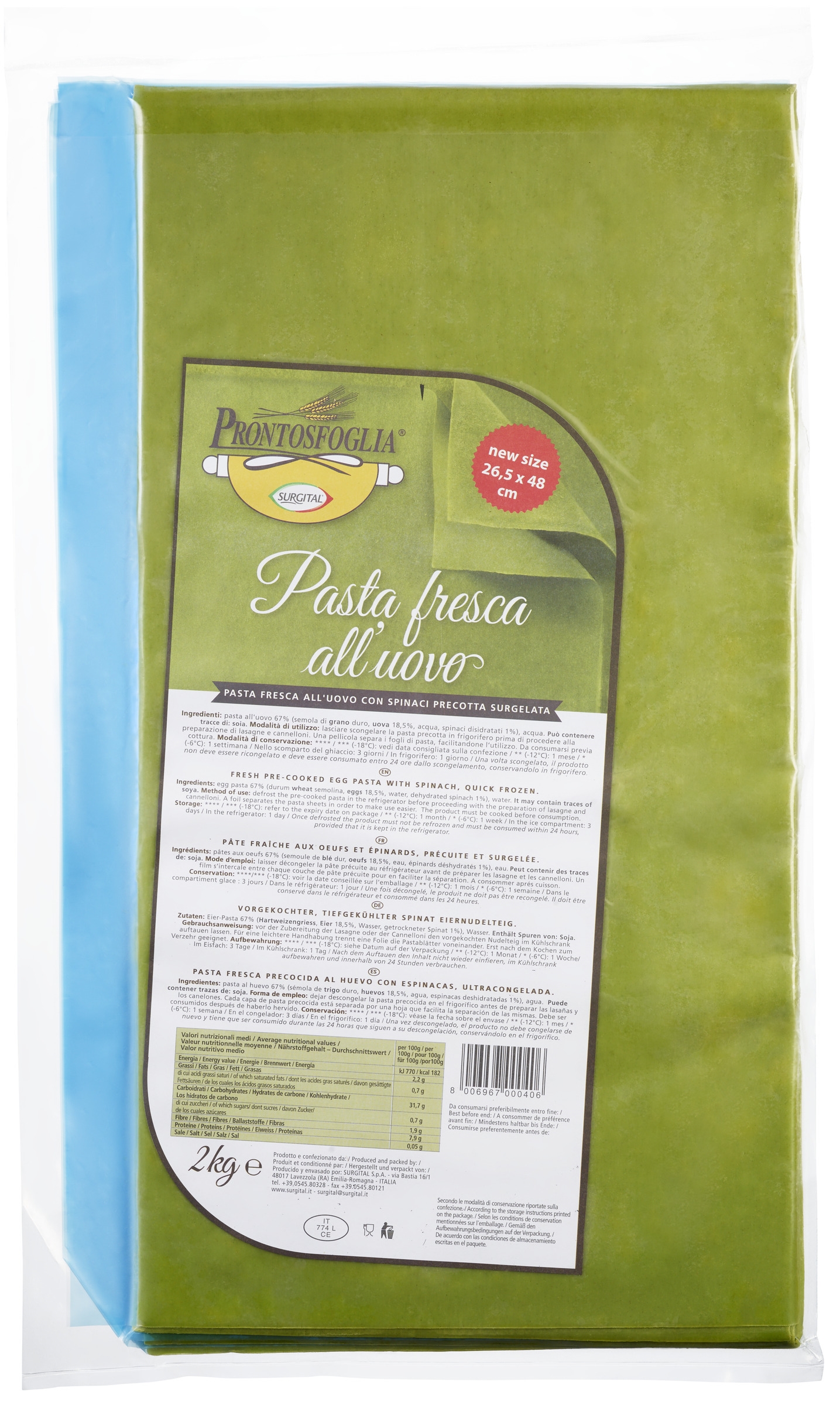 Grønne lasagneplater frossen 10x1kg