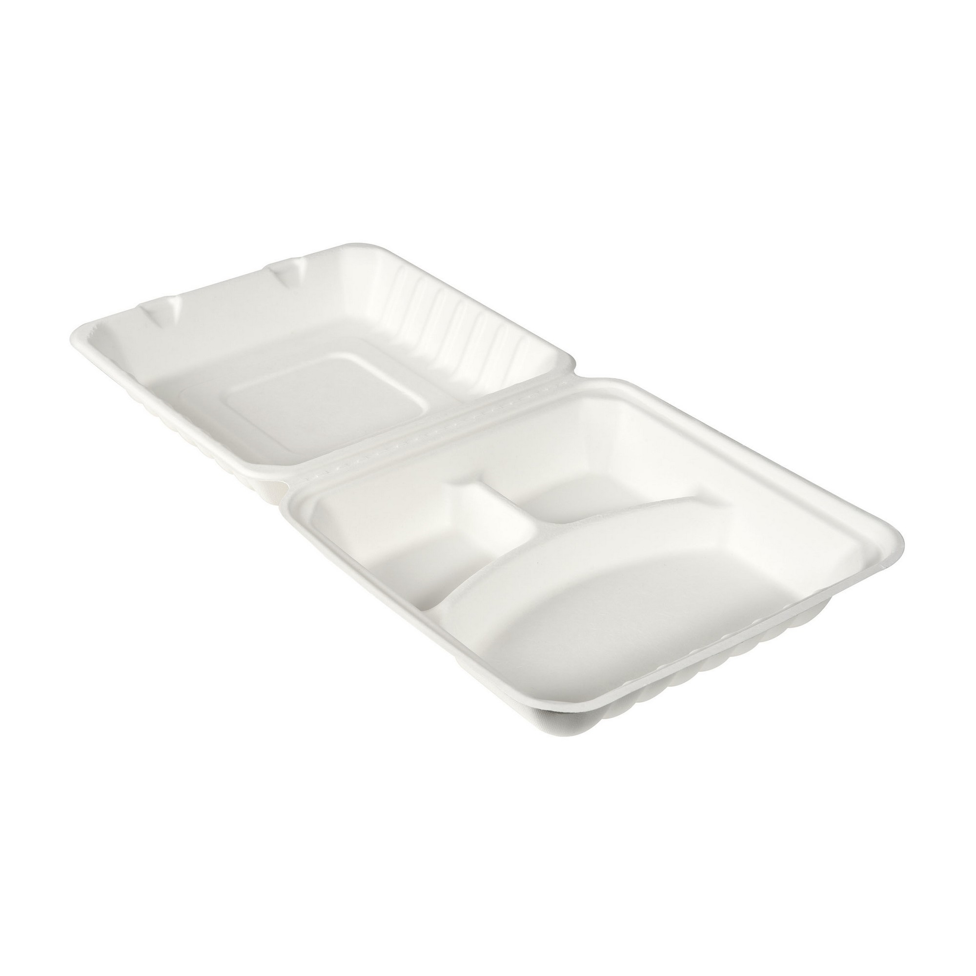 Bagasse fiberboks 3r hvit m/hengslet lokk 236x231x81  50stk