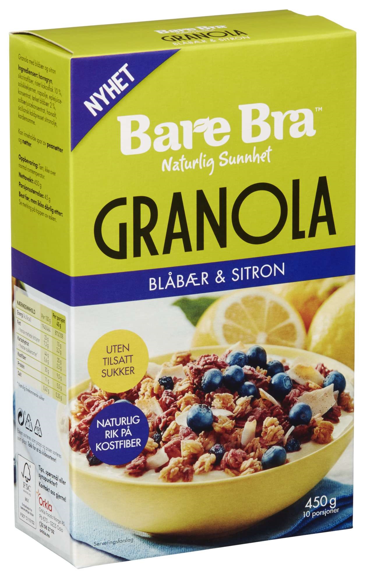 Bare bra blåbær & sitron granola 450g