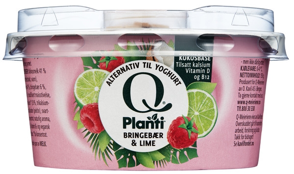 Vegansk yoghurt bringebær & lime beger 150g