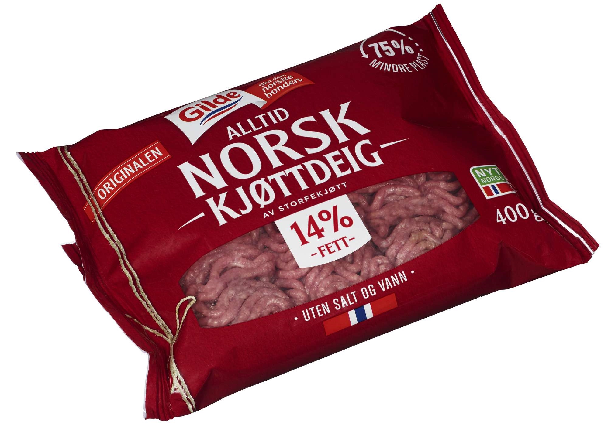 Kjøttdeig storfe 14% u/salt og vann  400g