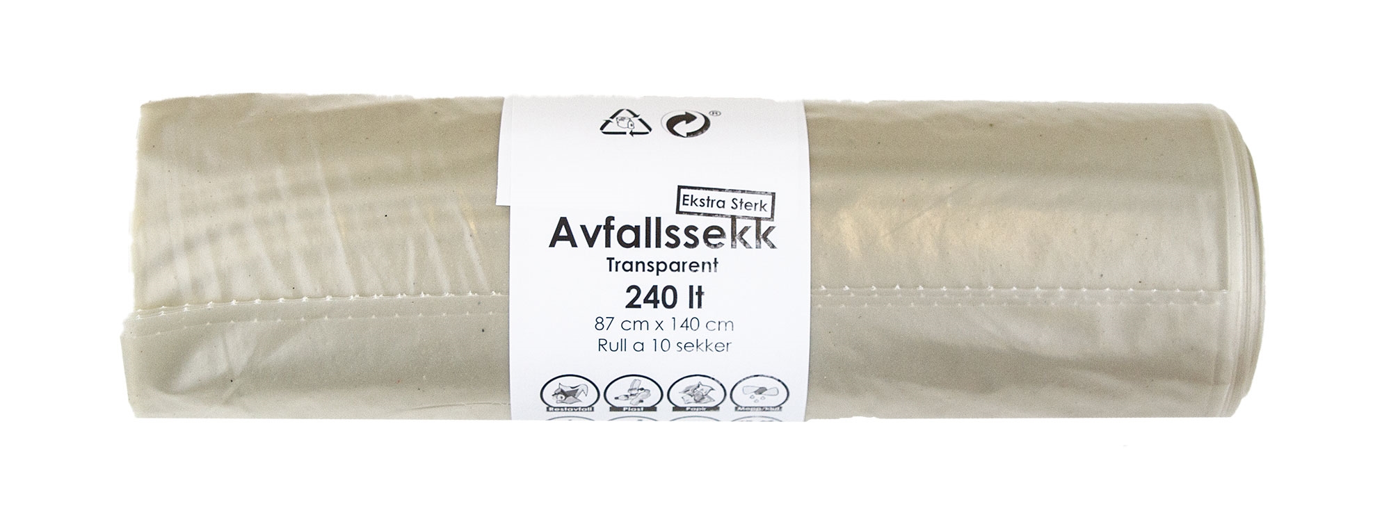 Plastsekk transparent sterk 87x140 240l 9rl