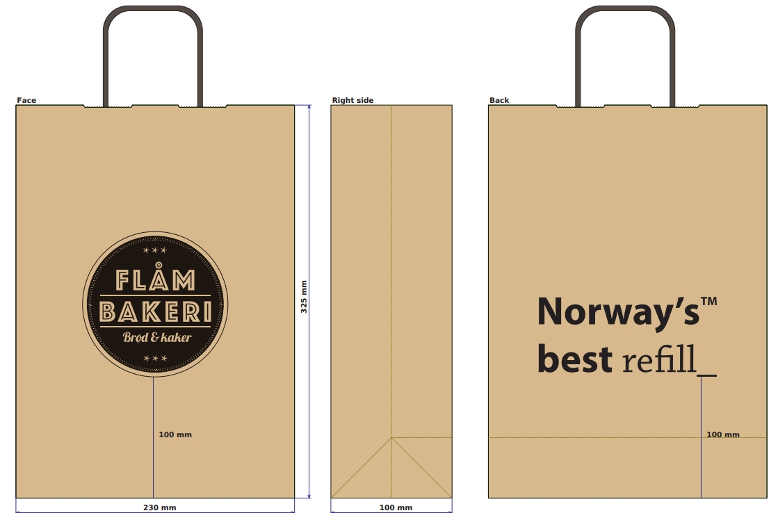 Flåm & norway's best papirbærepose 230x100x325mm m/tvunnede
