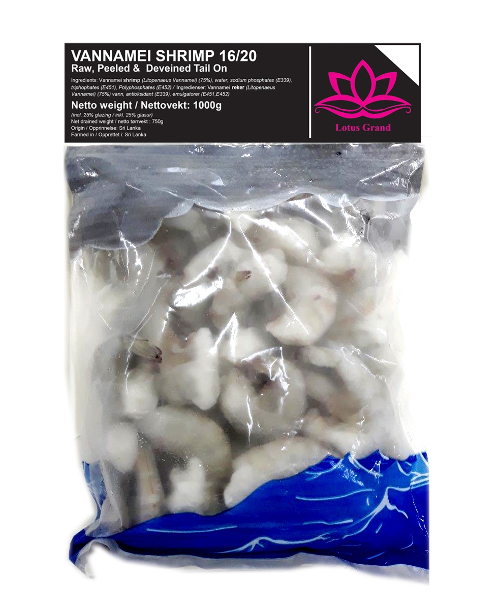 Peeled shrimp with tail 16/20 1kg