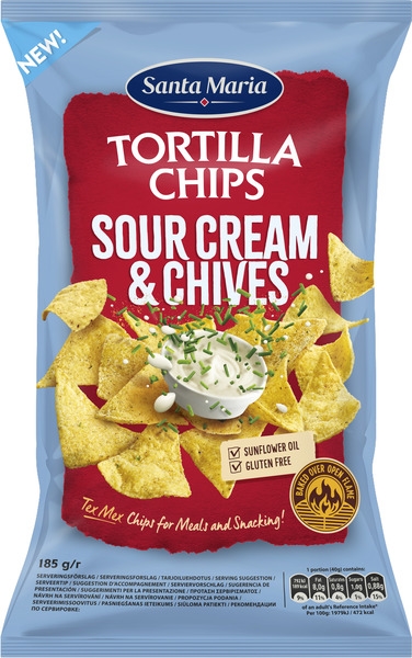 Tortilla chips sour cream&chiv 185g