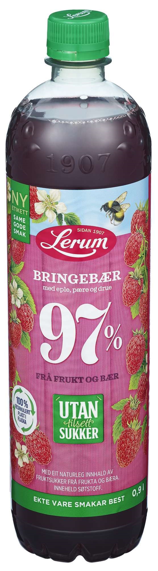 Bringebærsaft utan tilsett sukker   0,9l