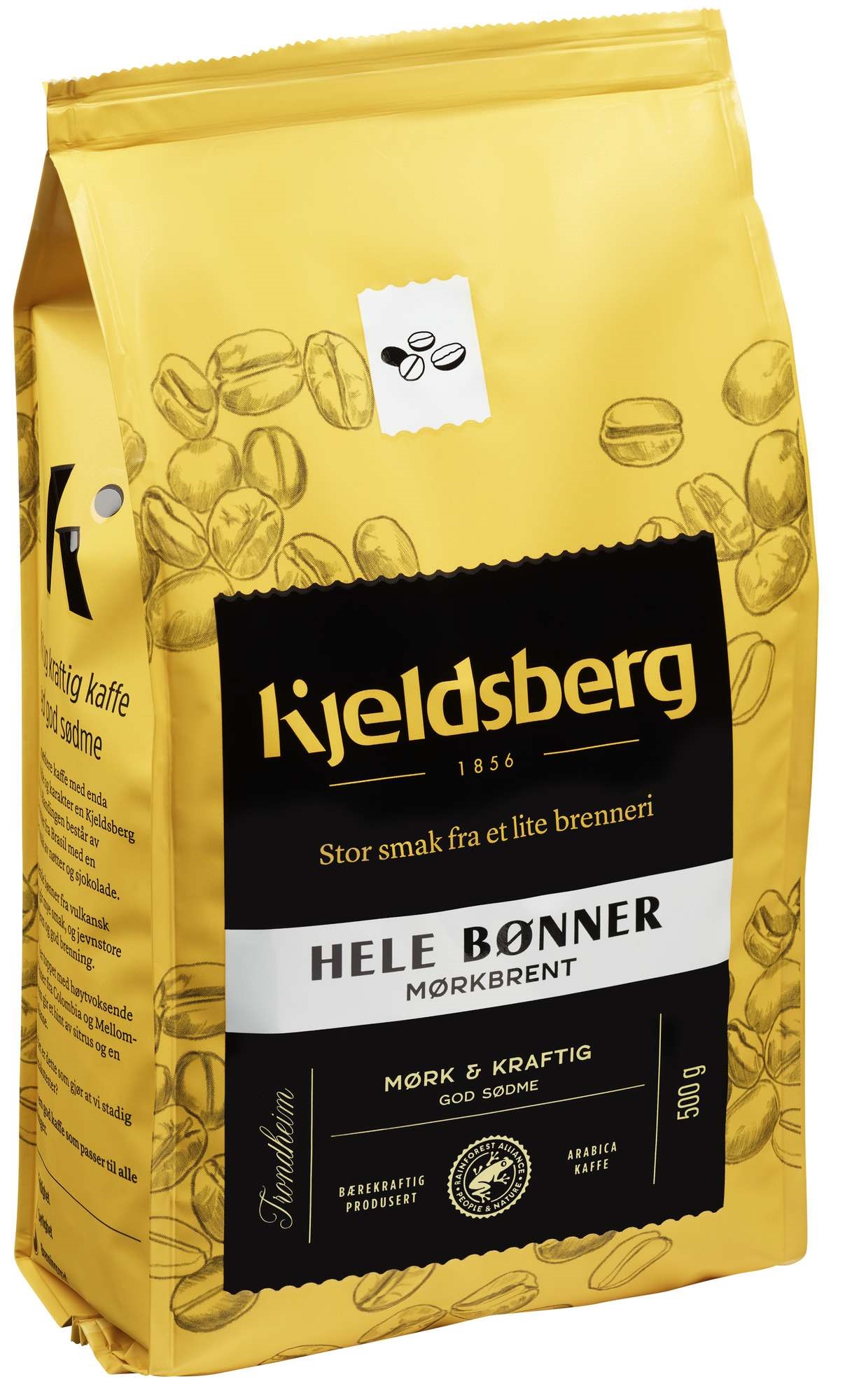 Kjeldsberg kaffe mørkbrent hele bønner 500g