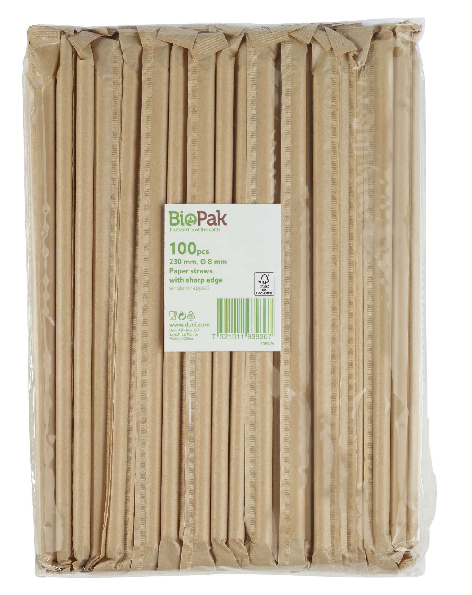 Sugerør papir singelpakket 8x230mm craft sharp   100stk