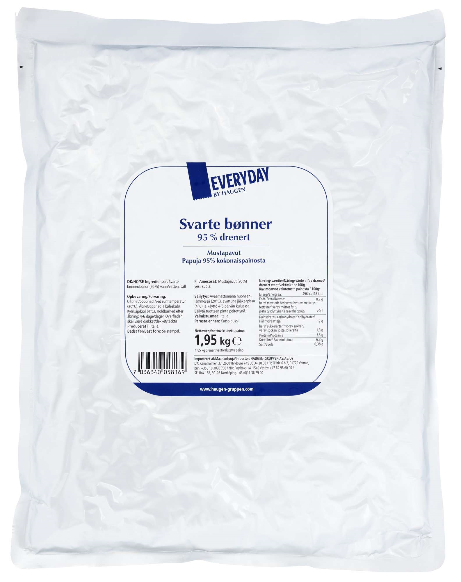 Svarte bønner 95% drenert 1,95kg