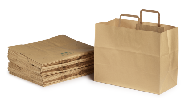 Papirpose takeaway brun m/håndtak   200stk