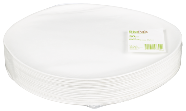 Tallerken pebble bagasse hvit 27cm 50stk