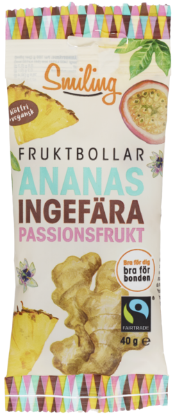 Fruktkuler ananas-ingefær-pasjon fairtrade 40g
