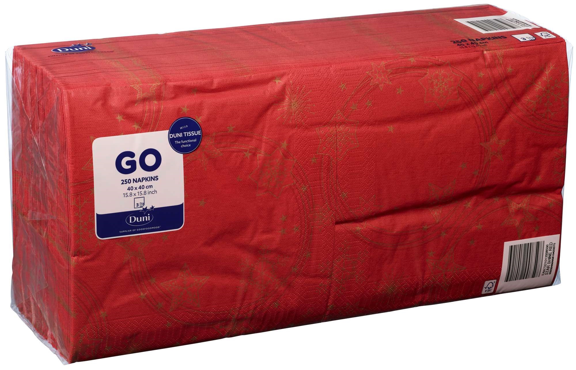 Serviett 3l40cm star shine rød 250stk
