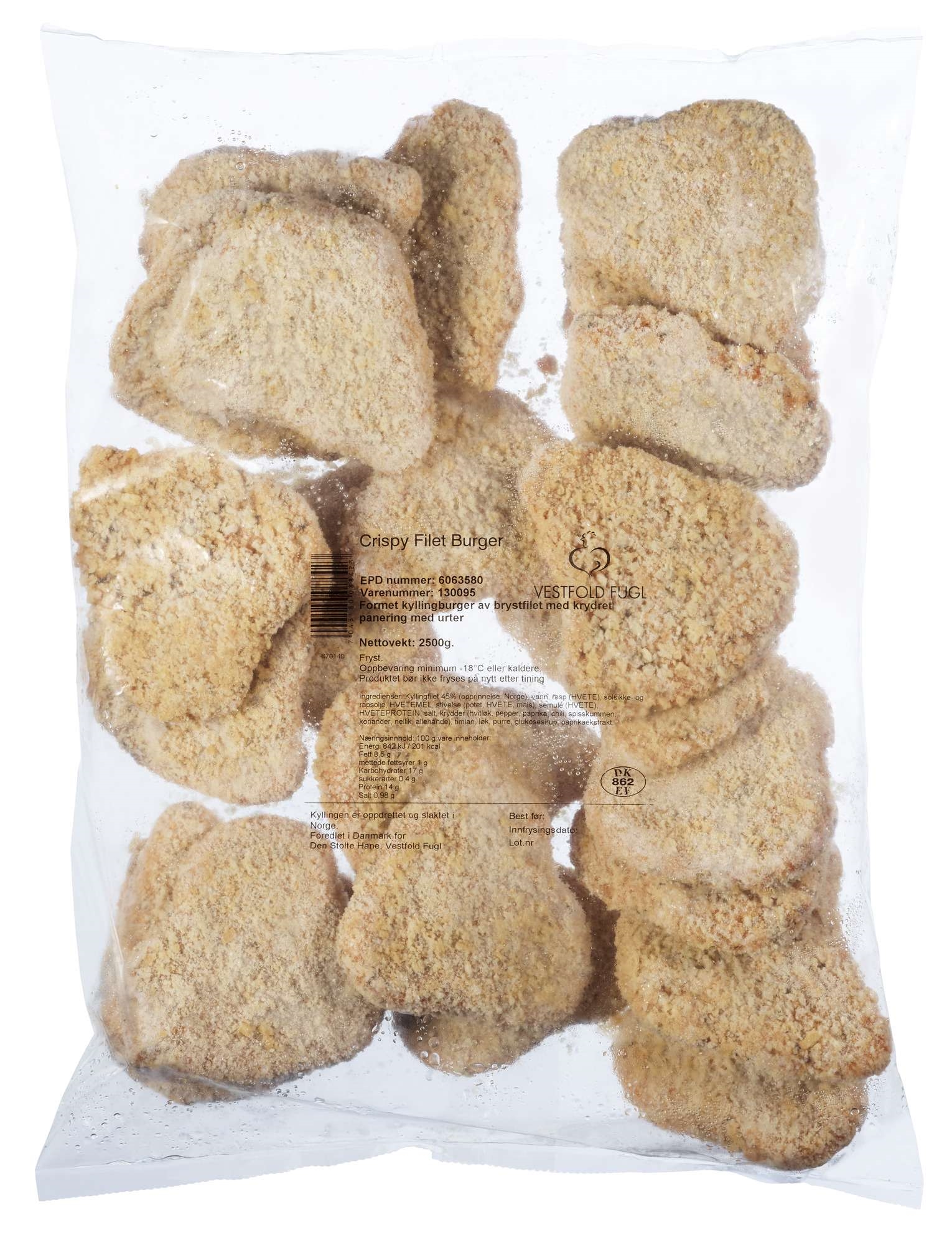 Crispy filet burger  singelfryst (120g)  2,5kg