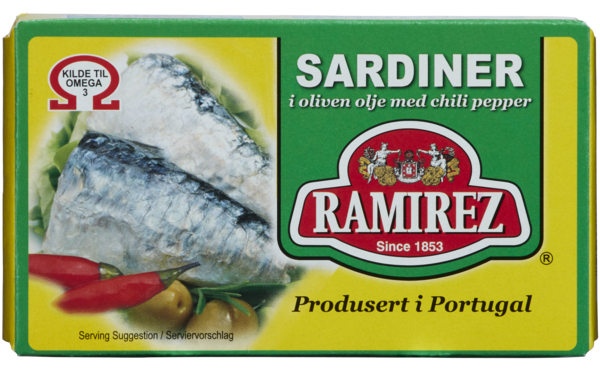 Sardiner i olivivenolje m/chili   124g