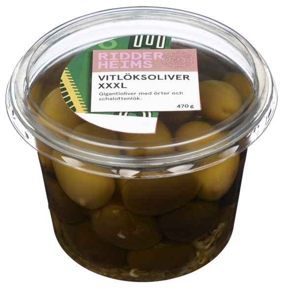 Italienske oliven m/hvitløk  470g r