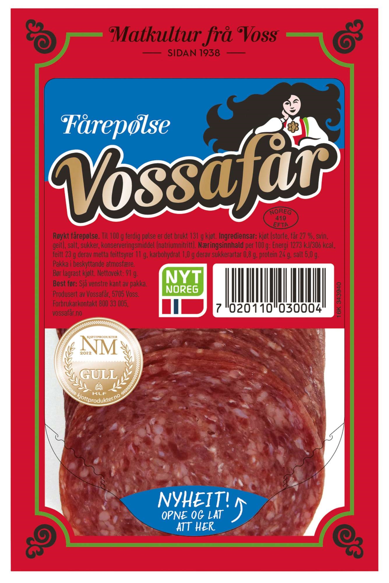 Vossafår skivet   33x91g