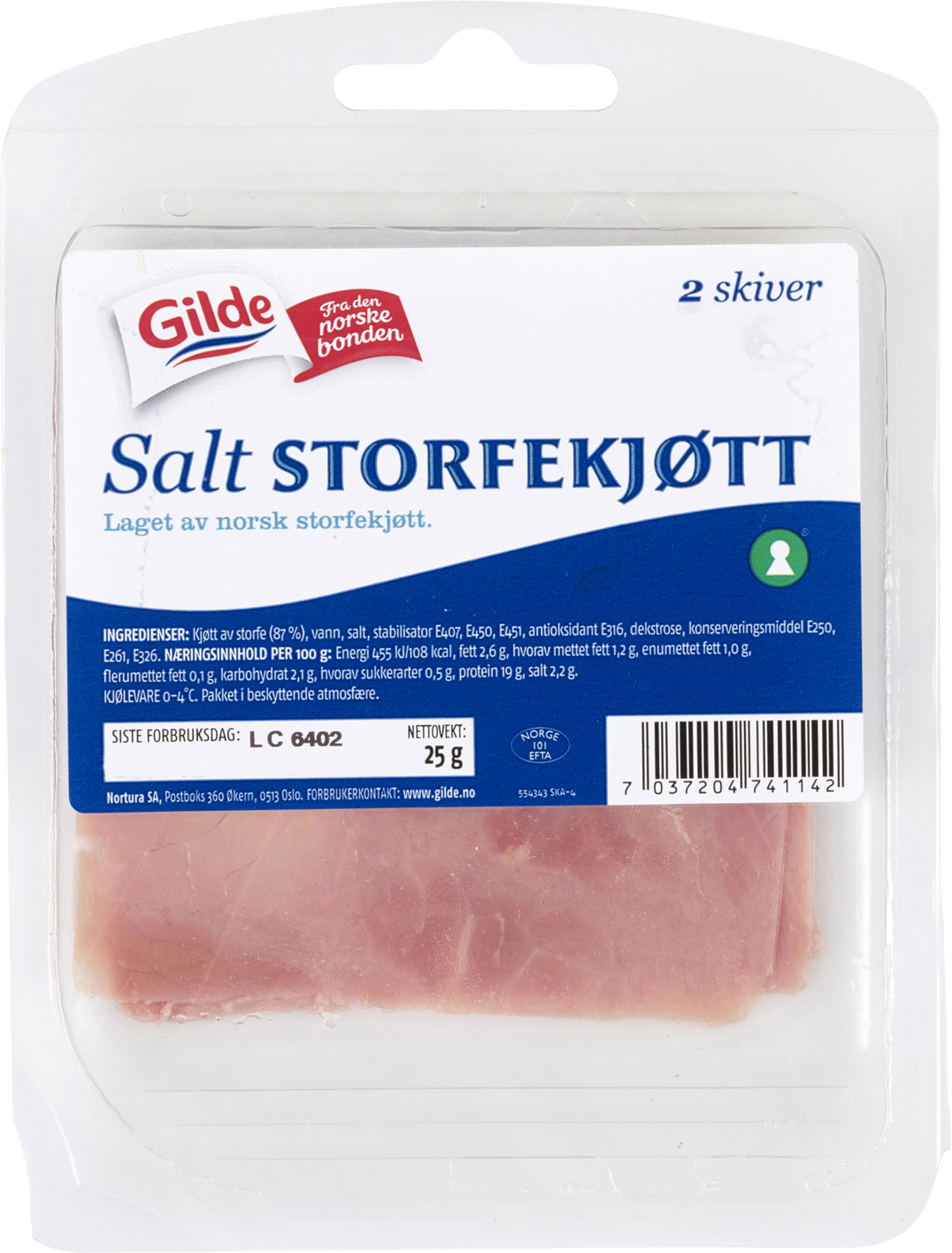 Salt storfekjøtt skivet kuvert   25g