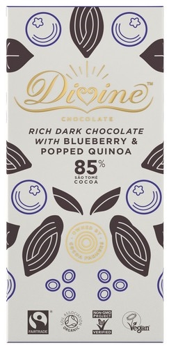 Dark chocolate 85% w/blueberry & pop. quinoa,ecol. 80g