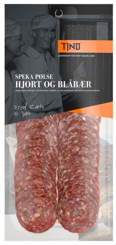 Speket pølse med hjort og blåbær  80g